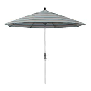 9 ft. Hammertone Grey Aluminum Market Patio Umbrella with Collar Tilt Crank Lift in Gateway Mist Sunbrella