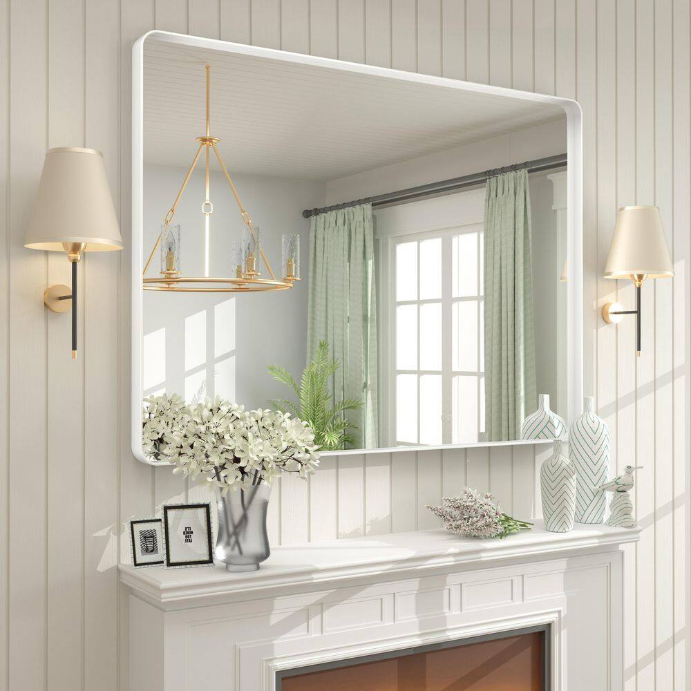 48 in. W x 36 in. H Rectangular Tempered Glass and Aluminum Alloy Framed Wall Bathroom Vanity Mirror in Matte White price history on PriceWatchPro