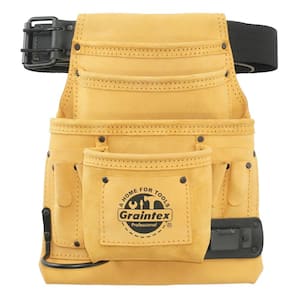 10-Pocket Yellow Top Grain Leather Nail and Tool Pouch with 2 in. Leather/Webbing Belt