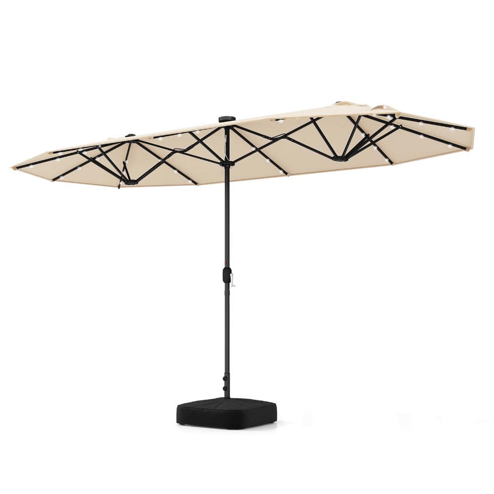 13 ft. Polyester and Metal Double-Sided Patio Umbrella with Solar LED Lights, Crank Lift, Sandbag Base, Beige price history on PriceWatchPro