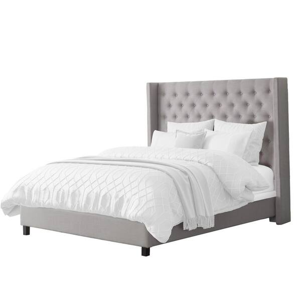 Corliving Fairfield Grey Tufted Fabric King Bed With Wings Bbt 360 K The Home Depot Corliving Fairfield Grey Tufted Fabric, Value City Beds King Size