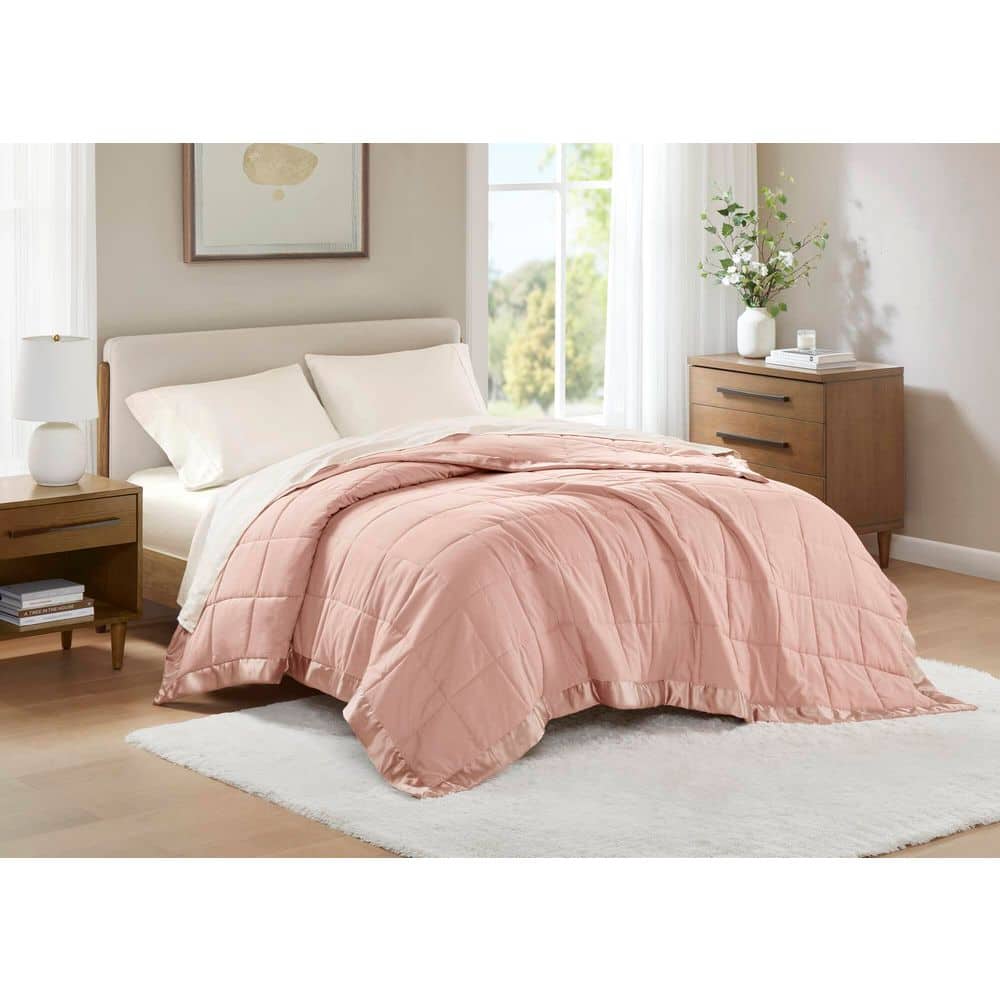 Twin Pink Down Alternative Blanket with Satin Trim
