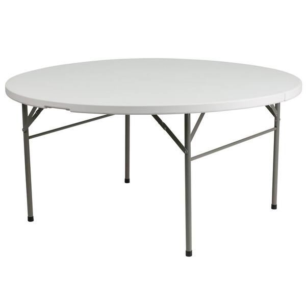 Carnegy Avenue Scarborough 60 In Round Bi Fold Granite White Plastic Tabletop Metal Frame 5722