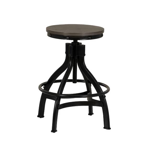 Linon Home Decor Harlan 24.5 in. Gray Backless Metal Adjustable Stool with Round Wood Round Seat