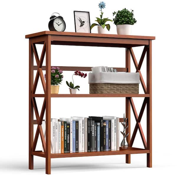 Costway 13 in. Wide Rustic Brown 2 PCS 3-tier Wood Bookshelf Display Storage  Rack for Small Spaces JV10699CF-2 - The Home Depot