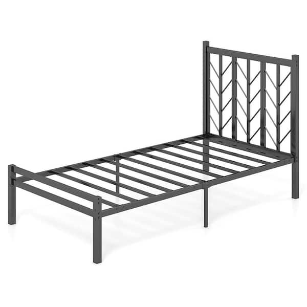 Black Metal Frame Twin Platform Bed with Headboard 11.5 in. Under Bed Storage Easy Assembly