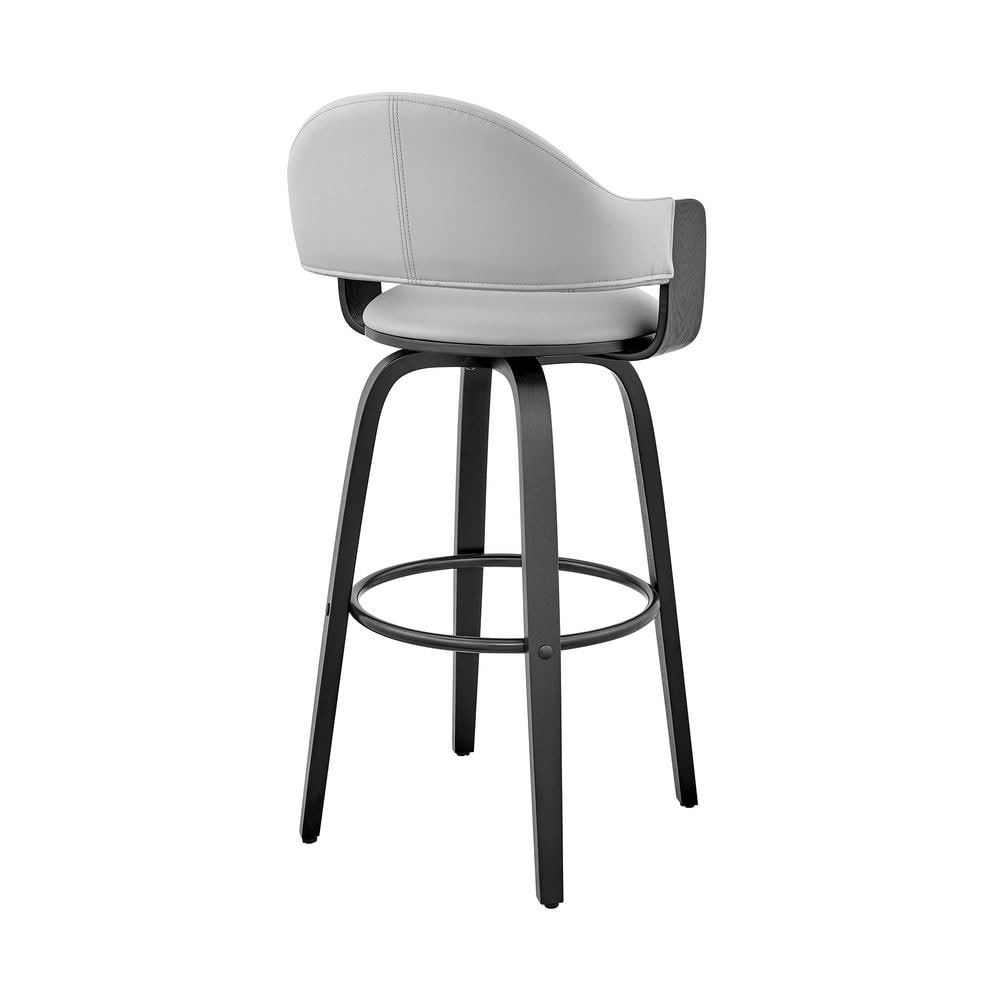 Gray Faux Leather and Black Wood Swivel Bar Stool