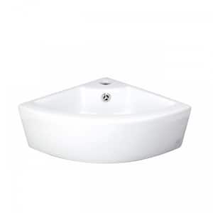 Mini Hudson 17-1/8 in. Corner Vessel Bathroom Sink in White with Overflow