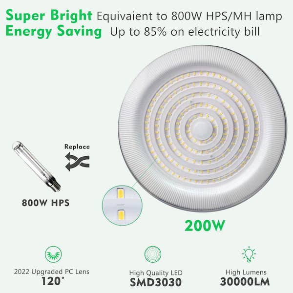 bulbeats 8Pack of 200W LED High Bay Light 30000LM High Bay LED Shop Lights AC100-277V Commercial Bay Lighting for Warehouse