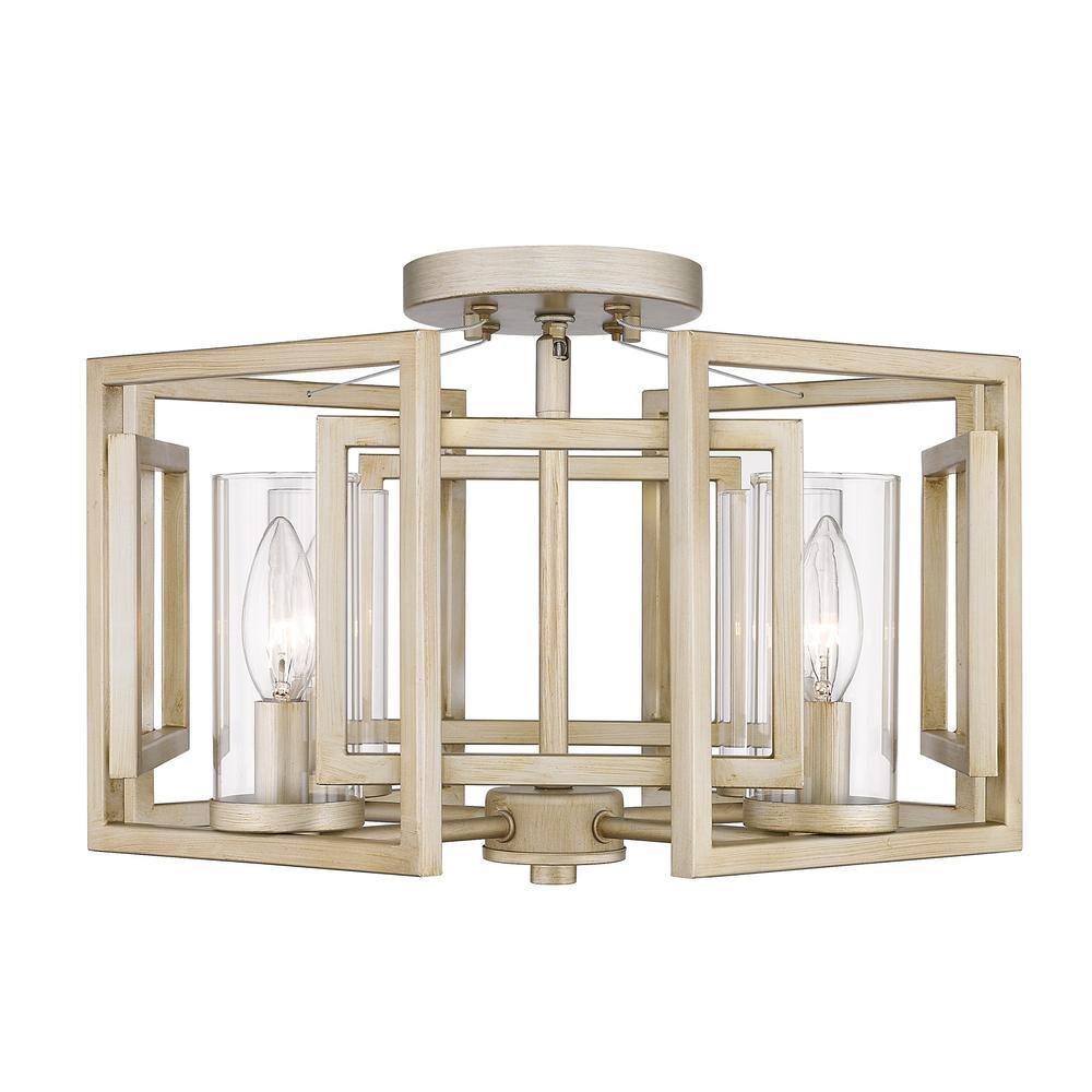 White Gold Geometric Glass Semi-Flush Mount Light