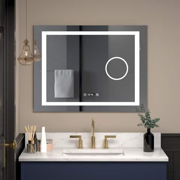 DELUXE DL LIVING 31.5 in. W x 23.6 in. H Rectangular Frameless Antifog Magnifier Dimmable LED Wall Bathroom Vanity Mirror Makeup Shaving