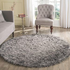 Faux Sheep Skin Grey 6 ft. x 6 ft. Round Solid Area Rug