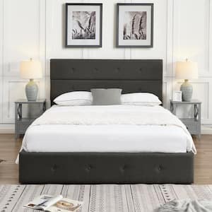 Gray Wood Frame Queen Size Upholstered Platform Bed with Underneath Storage