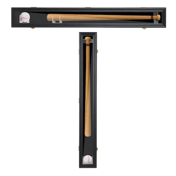 Unbranded Black Baseball Bat Display Case 5 in. x 38.5 in. Baseball Bat Wall Mount Wooden Frame UV Protection 2-Baseball Cases 2-P