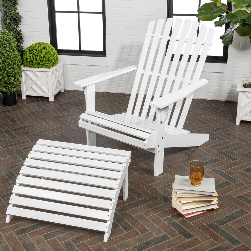 Saranac White Acacia Wood Adirondack Chair with Ottoman
