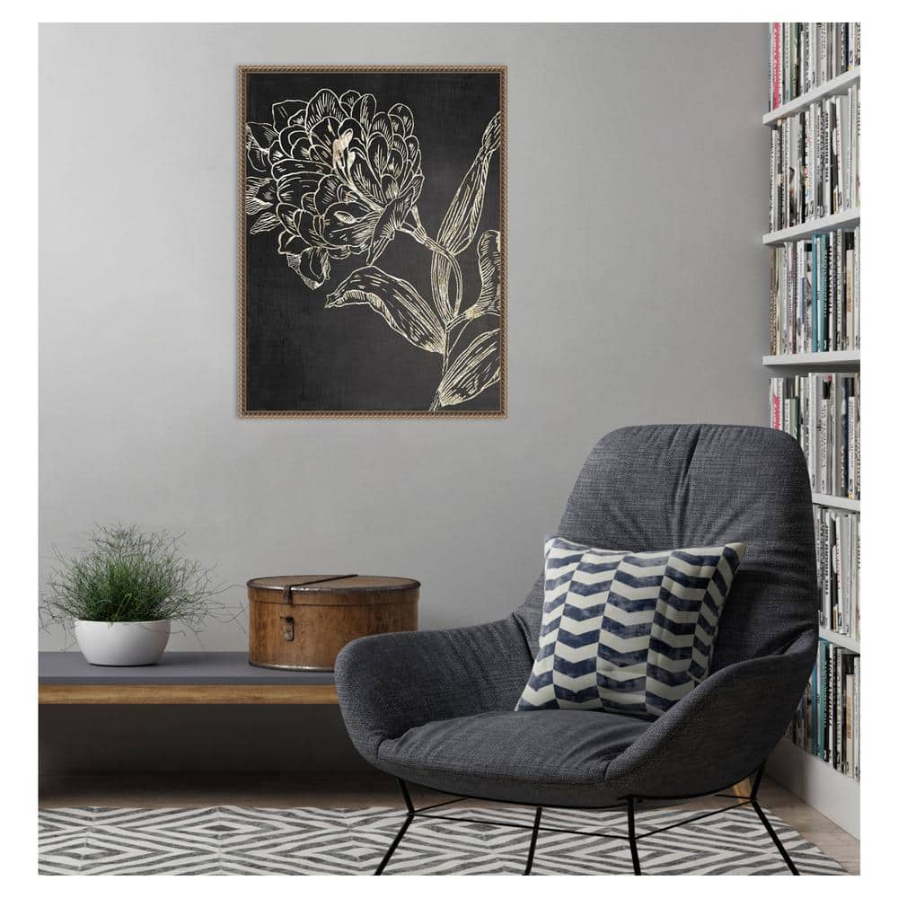 Golden Flower Folklore II Bronze Framed Abstract Canvas Art