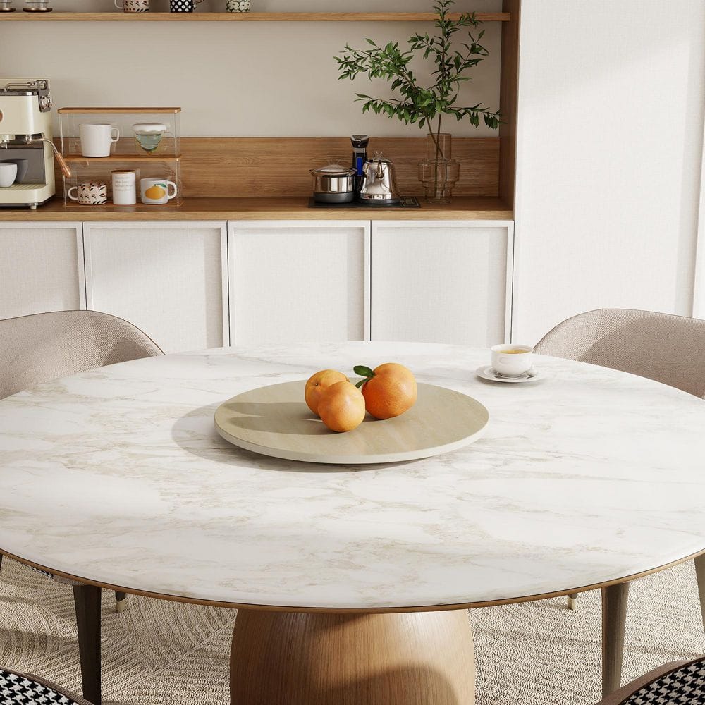 19.5 in. Round Sintered Stone Kitchen Lazy Susan Turntable for Dining Table Top in Natural Wood Color price history on PriceWatchPro