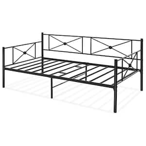 Black Twin Metal Daybed Frame with Slats Classic Mattress Foundation Bed Sofa