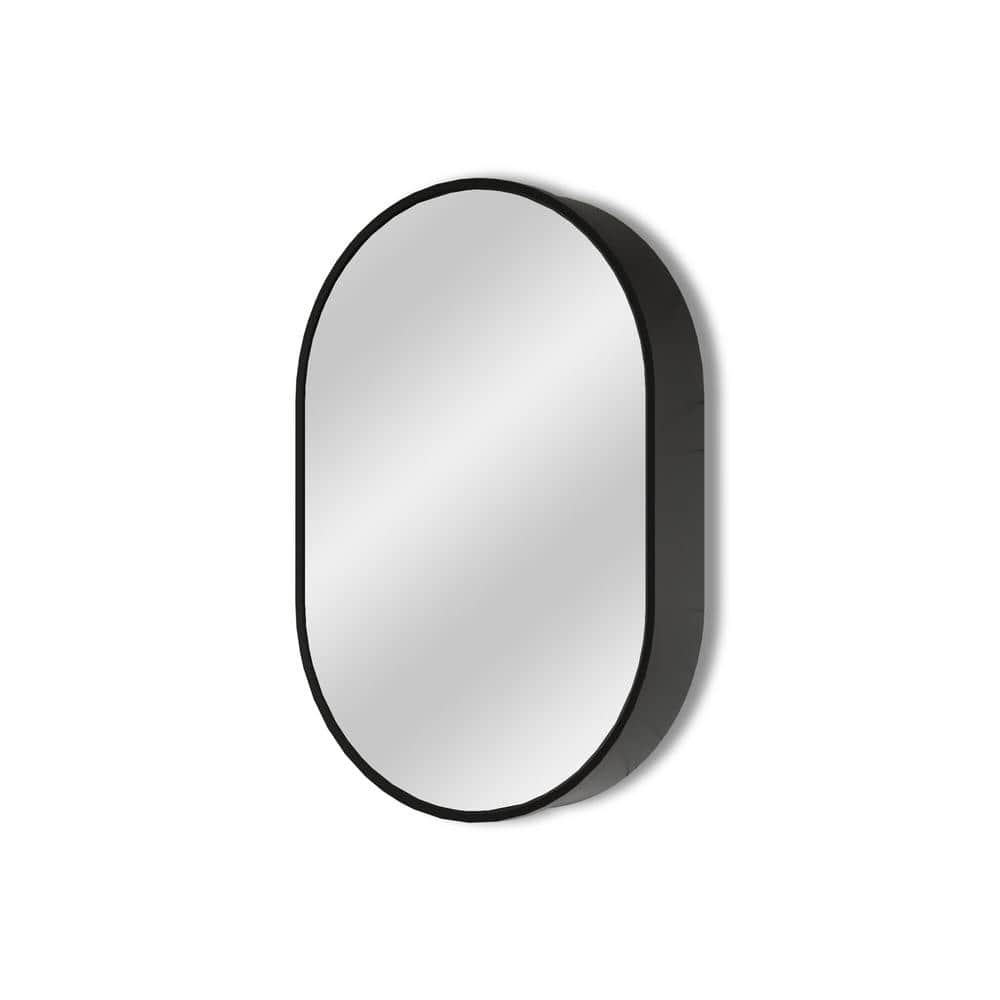Aosspy Modern 21 in. W x 31 in. H Medium Oval Black Aluminum Alloy Framed Surface Mount Medicine