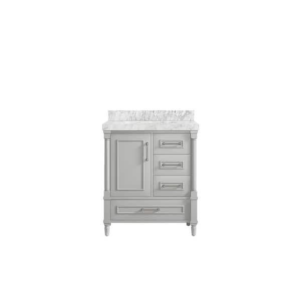 Willow Collections Hudson 30 in. W x 22 in. D x 36 in. H Bath Vanity in Coventry Gray with 2 in. Carrara Marble Top