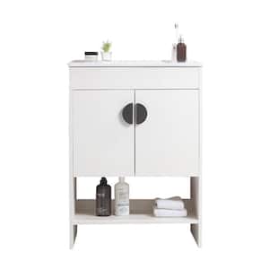 Victoria 24 in. W x 18 in. D x 33 in. H Freestanding Single Sink Bath Vanity in White with Solid Wood and Ceramic Top