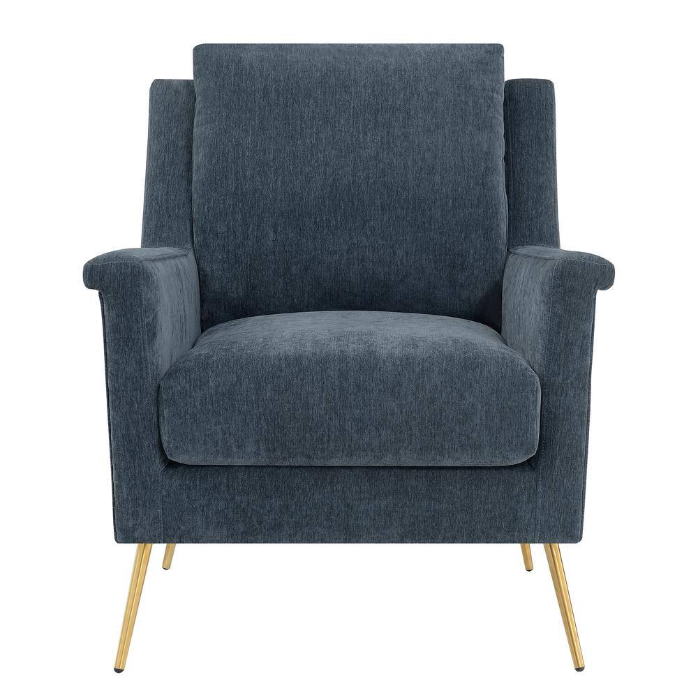 Mid-Century Slate Blue Accent Chair with Gold Legs