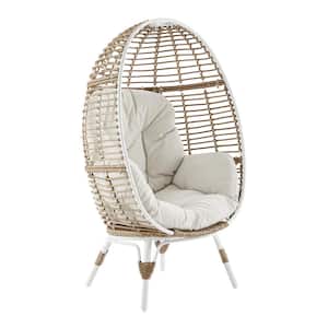 Wicker Outdoor Egg Lounge Chair with Beige Cushion