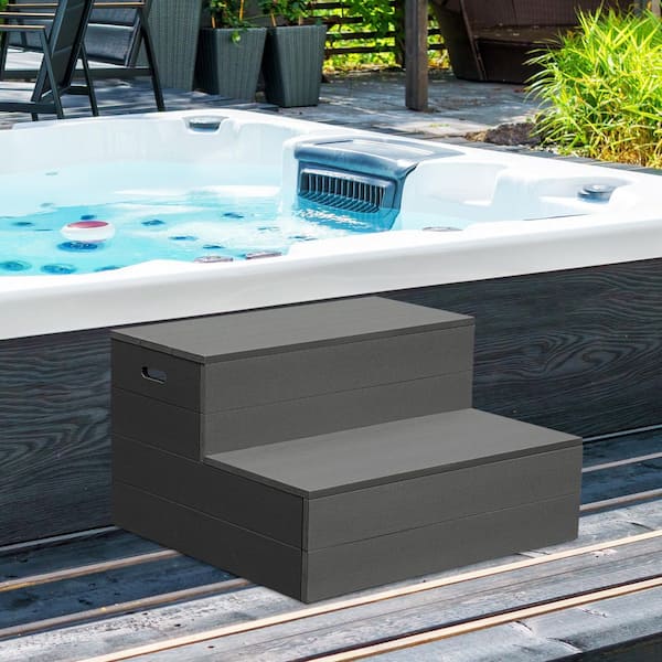 WPC Pool Steps with Non-Slip Surface and Built-in Handles for Above Ground Pool