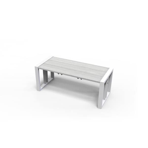 NewTechWood Matte White Aluminum Frame 39.38 in. Composite Outdoor Garden Bench in Icelandic Smoke White