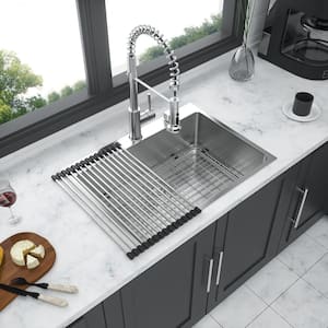 30 in. Drop-In Single Bowl 16 Gauge Brushed Nickel Stainless Steel Kitchen Sink with Bottom Grids