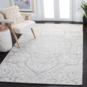 Metro Gray/Ivory 6 ft. x 6 ft. Medallion Floral Square Area Rug