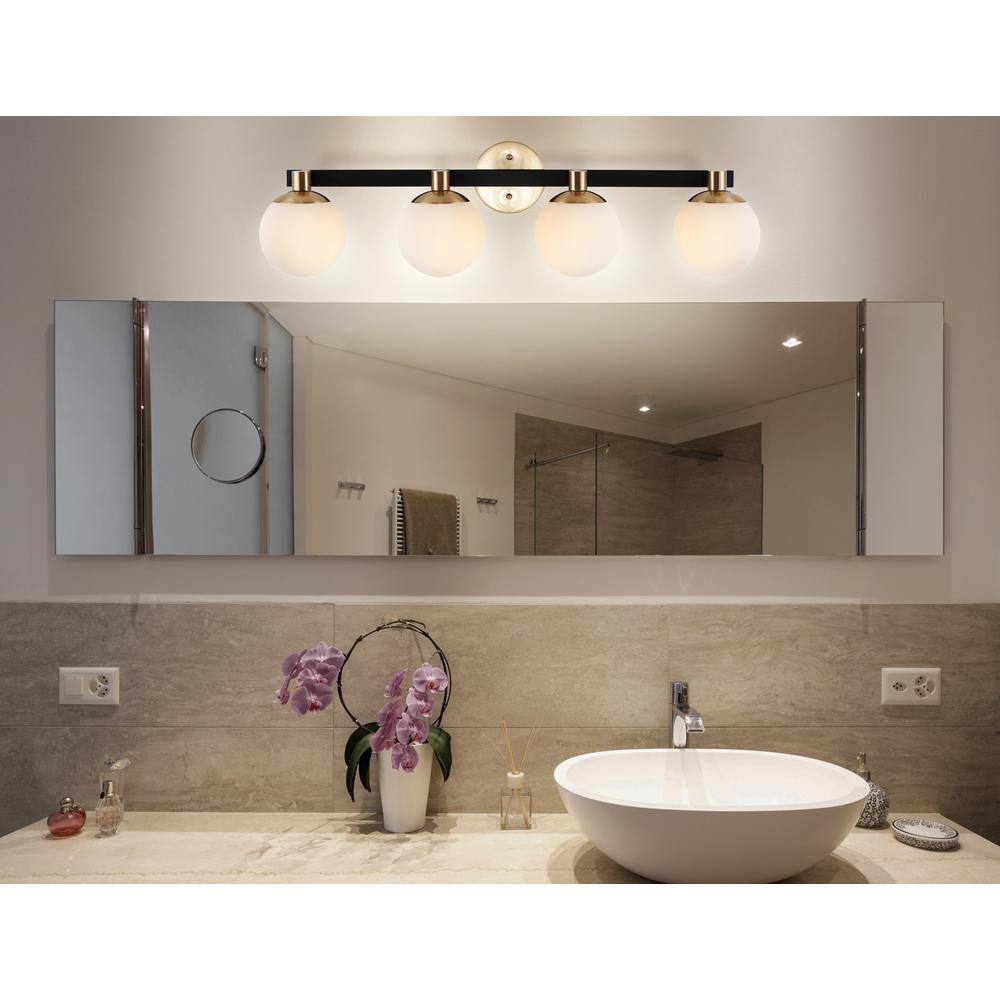 Modernist Globe 34" Brass Gold & Frosted Glass LED Vanity Light