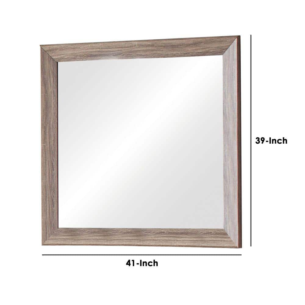 Washed Brown Rectangular Wood Framed Mirror