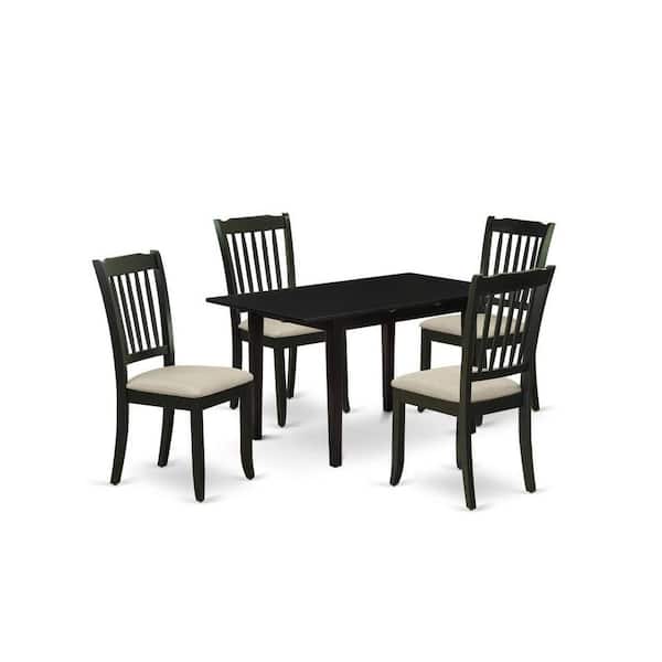 East West Furniture 5-Piece Black Finish Solid Wood Top - Rectangular Dining Room Set with Butterfly Leaf - Seats 4