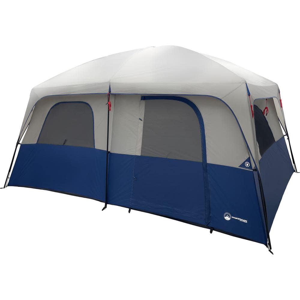 Wakeman Outdoors 10-Person Large Family Outdoor Camping Tent - with 2-Doors, Room Divider, 4 Screen Windows and Rainfly, Navy