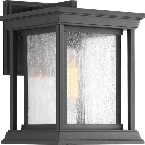Progress Lighting Endicott Collection 1-Light Textured Black Clear Seeded Glass Craftsman Outdoor Small Wall Lantern Light