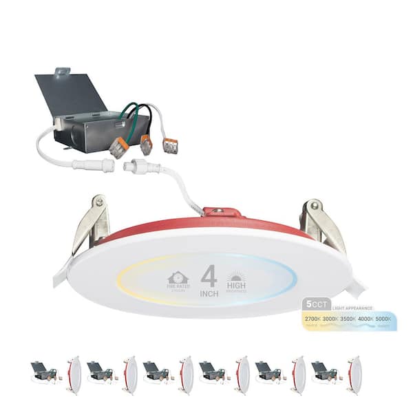 4 in. Fire Rated White Round Slim Canless Integrated LED Recessed Light 12W 5 CCT 2700K-5000K Dimmable IC Rated (6-Pack)