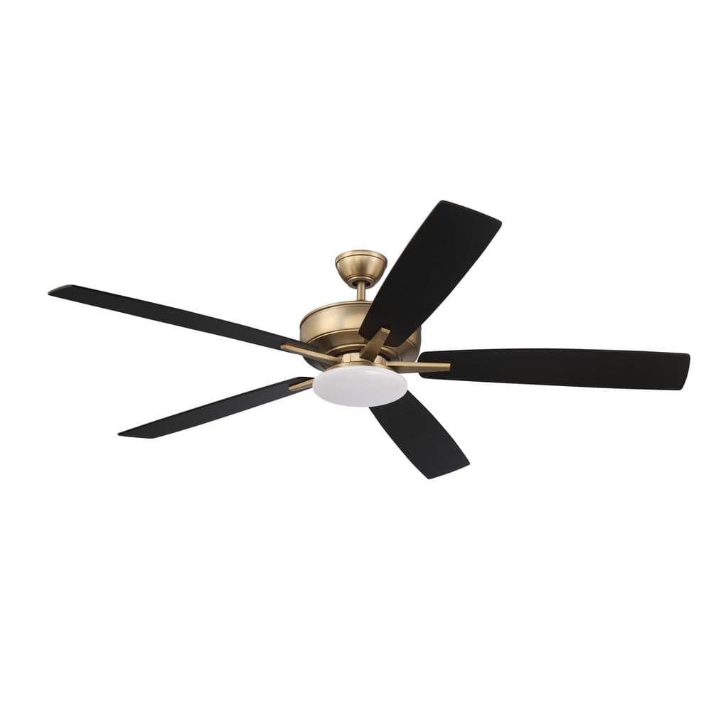 Satin Brass 60" Ceiling Fan with Black Walnut Blades and LED Light