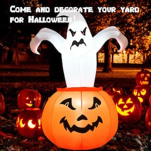 6 ft. Halloween Blow-up Inflatable Ghost in Pumpkin with LED Bulbs Yard Decoration