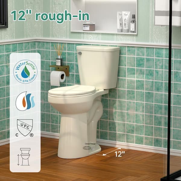 21 in. Tall 1.28 GPF 12 in. Rough in Floor-Mounted 2-Piece Single Flush Elongated Toilet in Beige with Seat