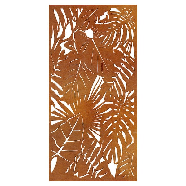 OUTDECO Rainforest 3 ft. x 6 ft. Oxy-Shield Corten Steel Decorative Screen Panel in Rust with 6-Screws