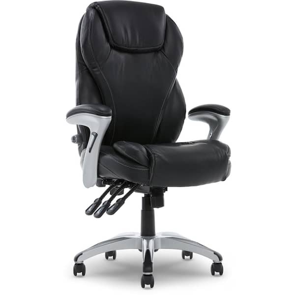 Serta 29 in. Width Big and Tall Black/Silver Faux Leather Executive Chair with Adjustable Height