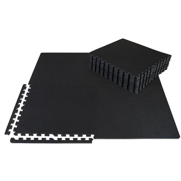 CAP Black Carpet Texture Top 24 in. x 24 in. x 12 mm Interlocking Tiles for Home Gym Kids Room and Living Room (72 sq. ft.)