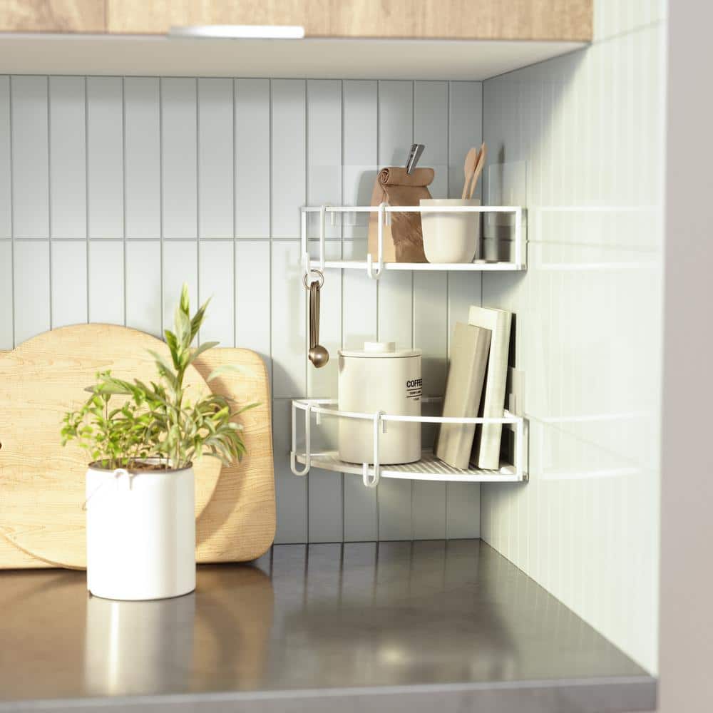 White Metal Corner Shower Caddy Set with Suction Mount