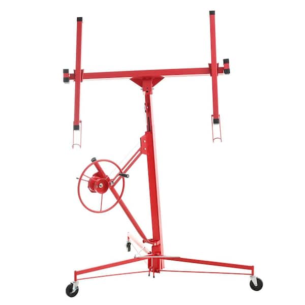 11 ft. Drywall Panel Hoist with Lockable Wheel, Jack Drywall Lift Construction Tools (Red)