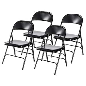 Black Full Metal Curved Triple Braced Folding Chair (Set of 4)