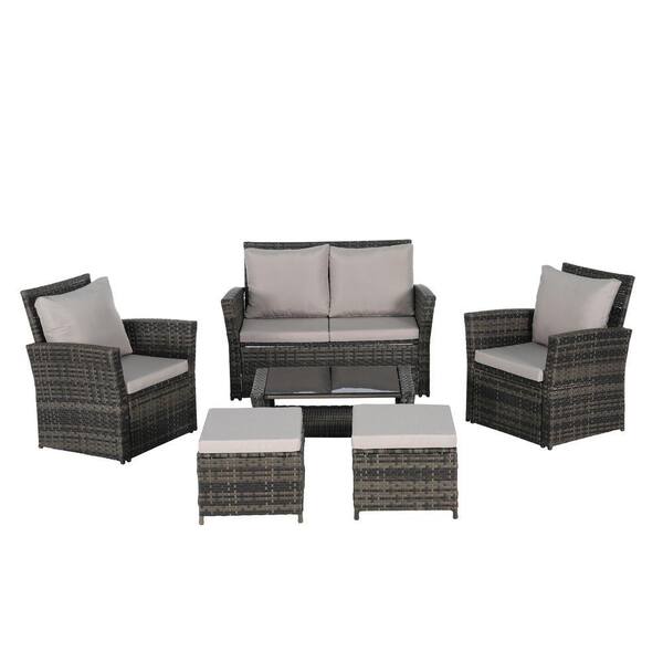Gray 6-Piece Wicker Patio Outdoor Sectional Set, Conversation Set