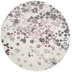 Adirondack Ivory/Purple 4 ft. x 4 ft. Round Speckled Floral Area Rug