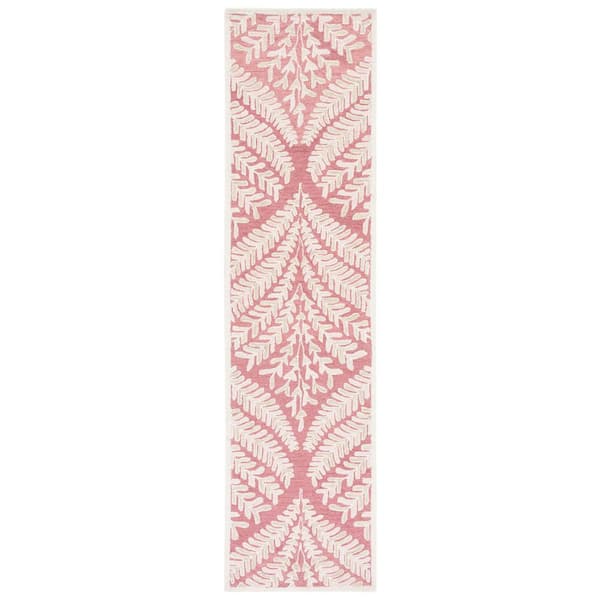 Capri 2 ft. x 5 ft. Pink/Ivory Geometric Leaf Runner Rug