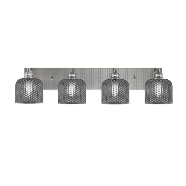 Unbranded Albany 33.5 in. 4-Light Brushed Nickel Vanity Light with Smoke Textured Glass Shades